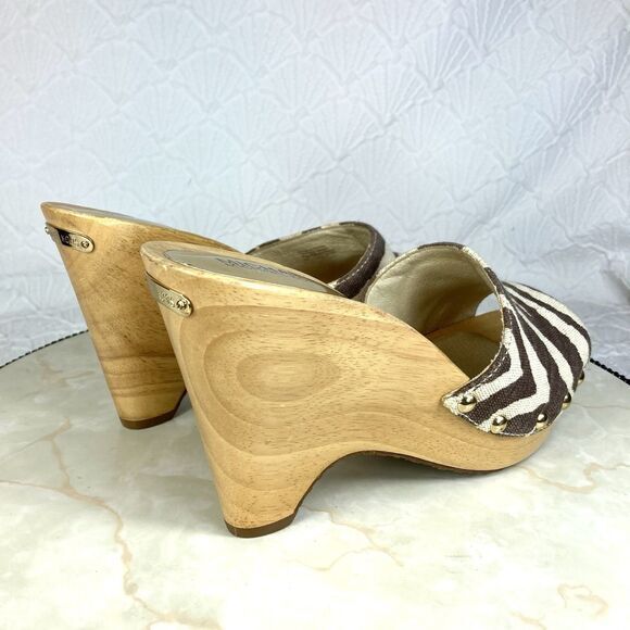 Michael Kors Platform Clogs Women Sz 9 Brown Animal Print 70’s Style Sandals - Picture 9 of 13